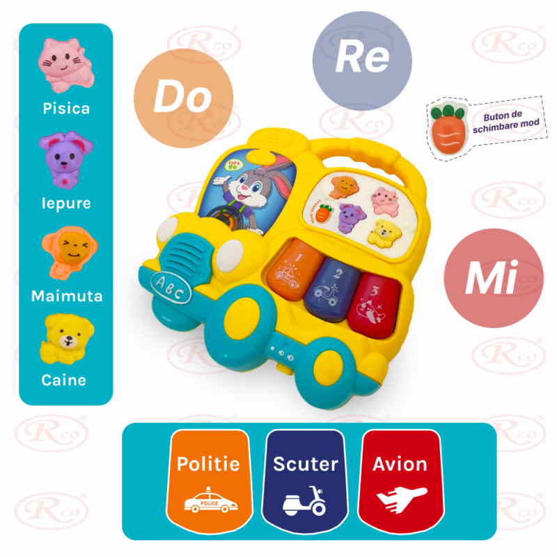 Jucarie interactiva bebe Autobuzul luminos cu animale si pian