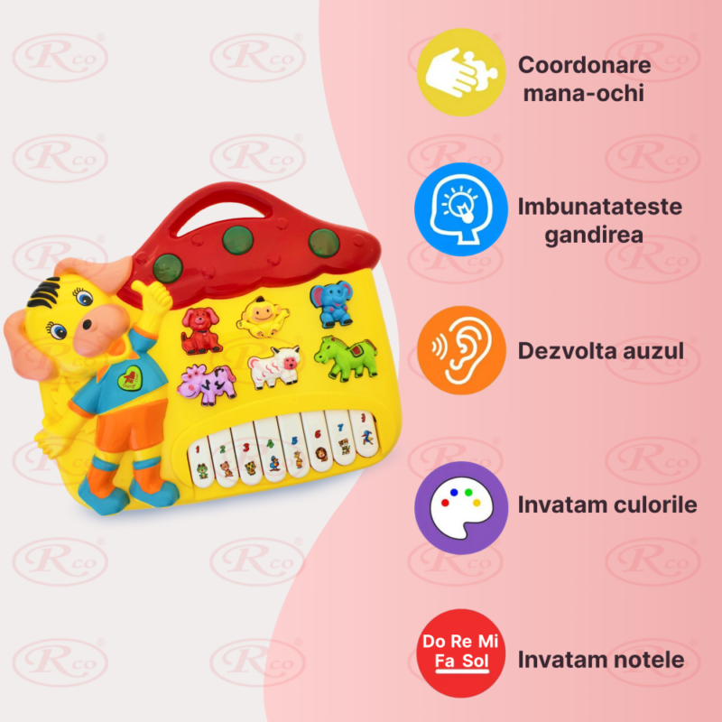 Jucarie interactiva bebe Pianina galbena Catelus cu lumini