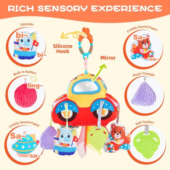 Jucarie senzoriala bebe Masinuta moale pentru dentitie Sozzy