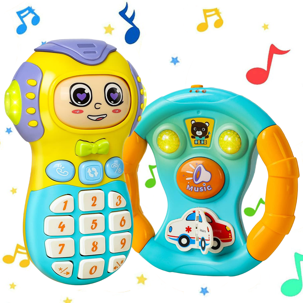 Set 2 Jucarii interactive bebe Telefon Volan cu lumini si sunete