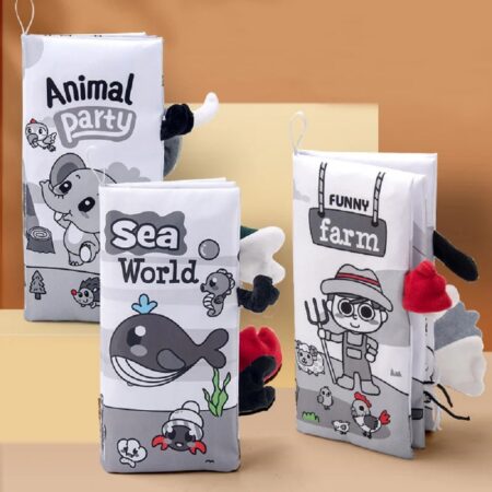 Set 3 Carti textile senzoriale pentru bebelusi Imagini Alb-Negru