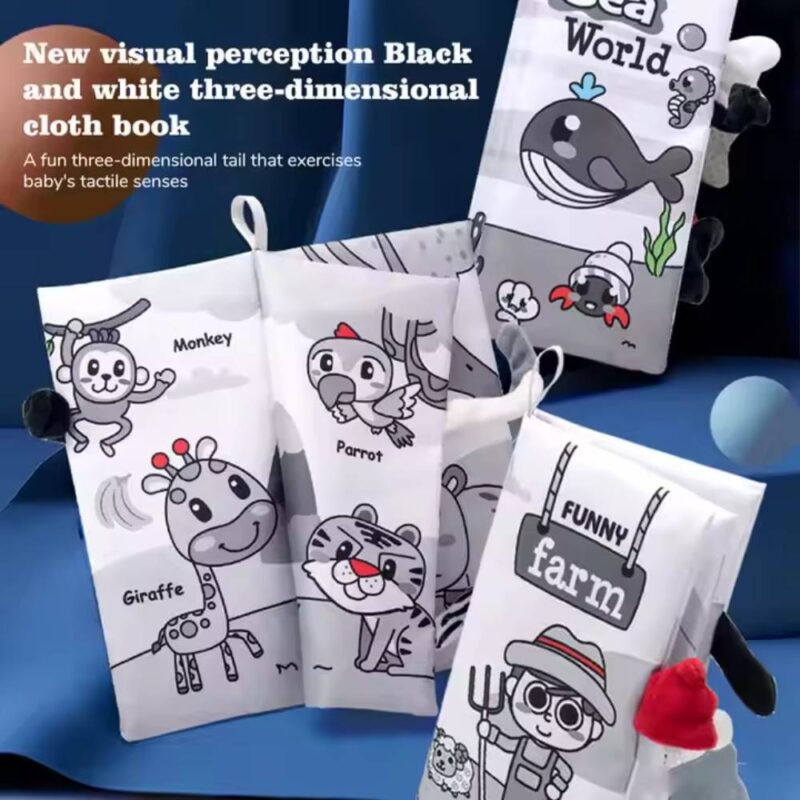 Set 3 Carti textile senzoriale pentru bebelusi Imagini Alb-Negru