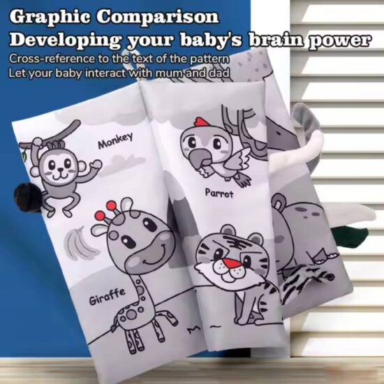 Set 3 Carti textile senzoriale pentru bebelusi Imagini Alb-Negru