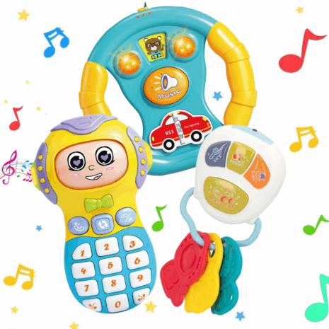 Set 3 Jucarii interactive bebe Volan Telefon si Chei cu lumini