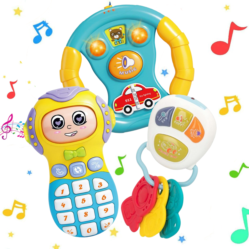 Set 3 Jucarii interactive bebe Volan Telefon si Chei cu lumini