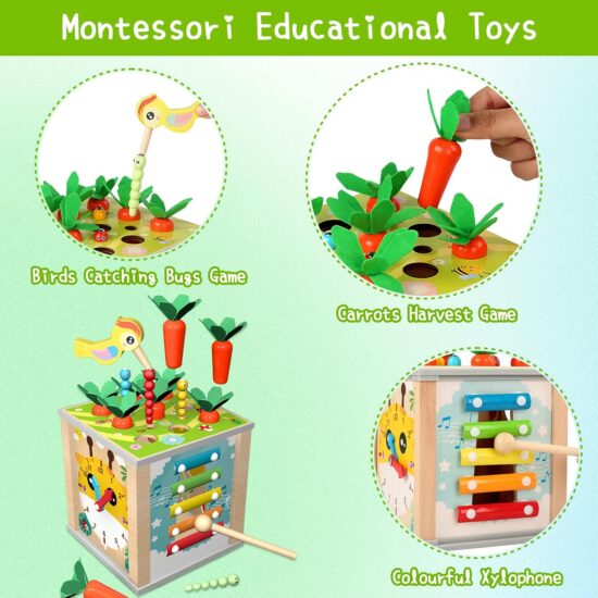 Cub activitati Montessori 6in1 Pescuieste Sorteaza Citeste Ceasul