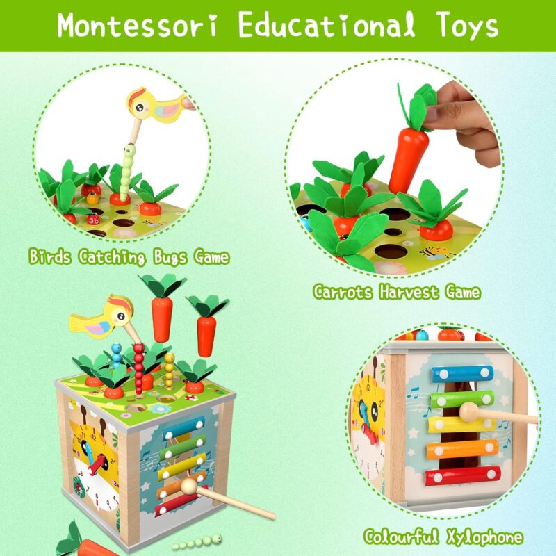 Cub activitati Montessori 6in1 Pescuieste Sorteaza Citeste Ceasul