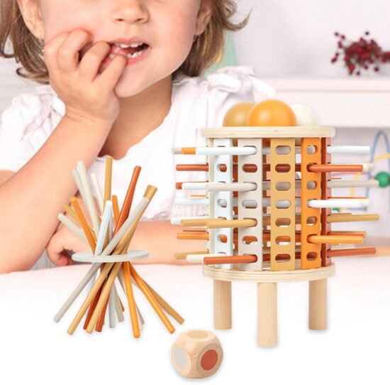 Joc Educativ Cilindru Montessori cu bile si betisoare din lemn