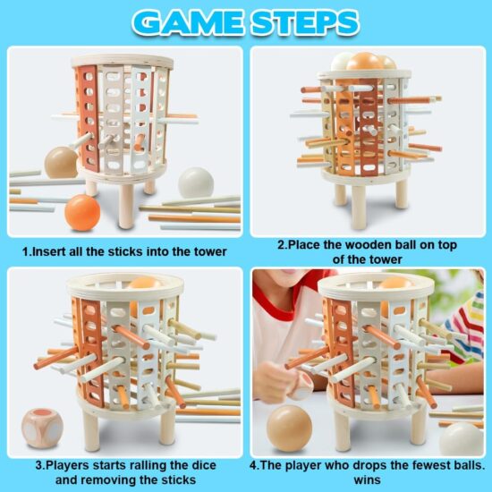 Joc Educativ Cilindru Montessori cu bile si betisoare din lemn