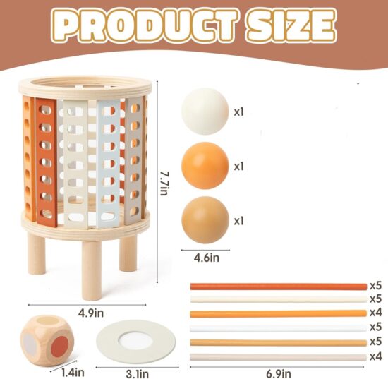 Joc Educativ Cilindru Montessori cu bile si betisoare din lemn