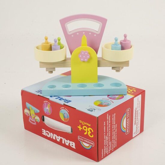 Jucarie Montessori Balanta cu greutati Cilindri colorati din lemn