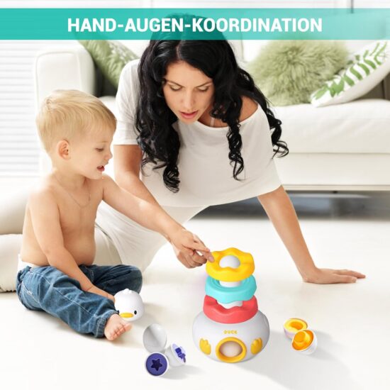 Jucarie Stivuire Ratusca Piramida cu oua si Forme geometrice