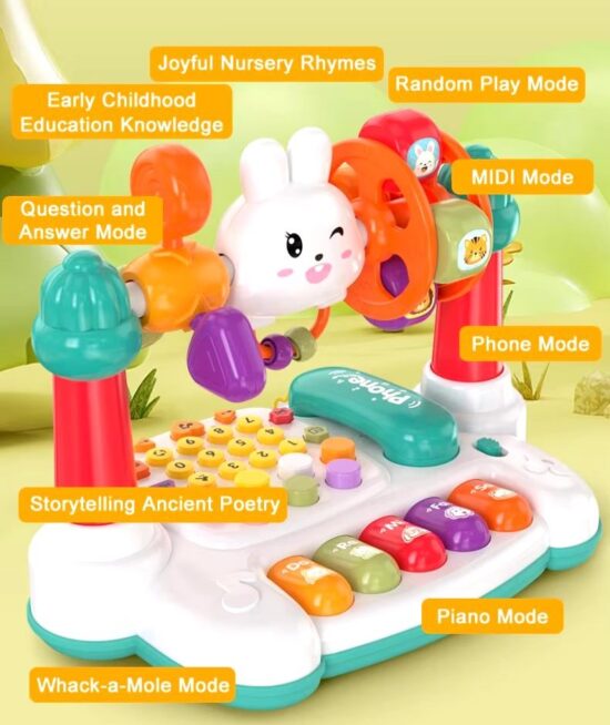 Jucarie muzicala Pianina Iepuras cu zornaitori pentru bebe