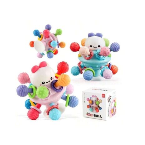 Jucarie senzoriala bebe Mingea Atomica pentru dentitie cu ventuza