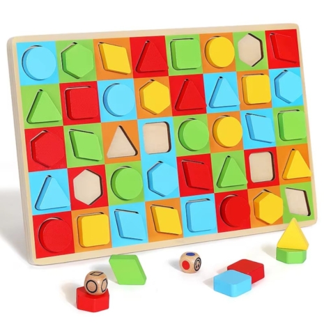 Puzzle Montessori Forme geometrice Culori Tabla de joc cu zaruri