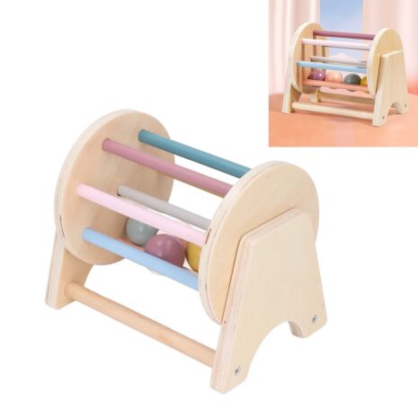 Tambur rotativ cu bile Cilindru din lemn natur Joc Montessori