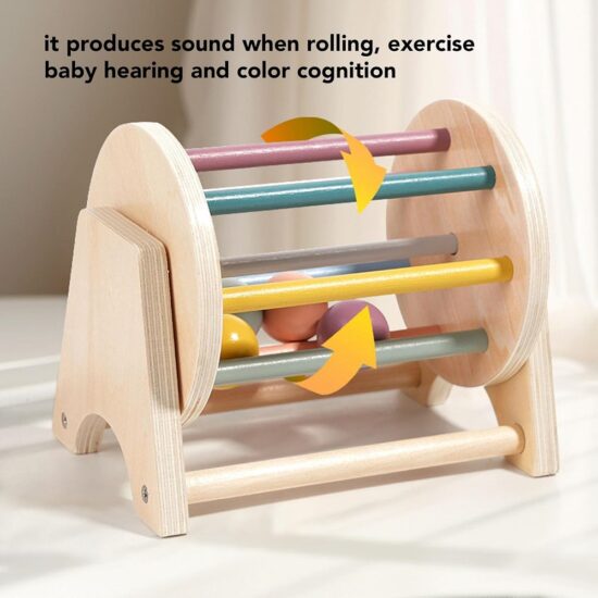 Tambur rotativ cu bile Cilindru din lemn natur Joc Montessori