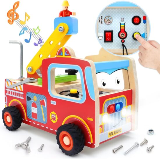 Banc de lucru Masina de Pompieri Montessori lumini sunete Busy Banc de lucru Masina de Pompieri Montessori lumini sunete Busy