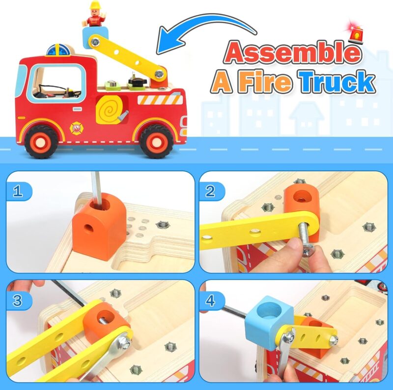 Banc de lucru Masina de Pompieri Montessori lumini sunete Busy