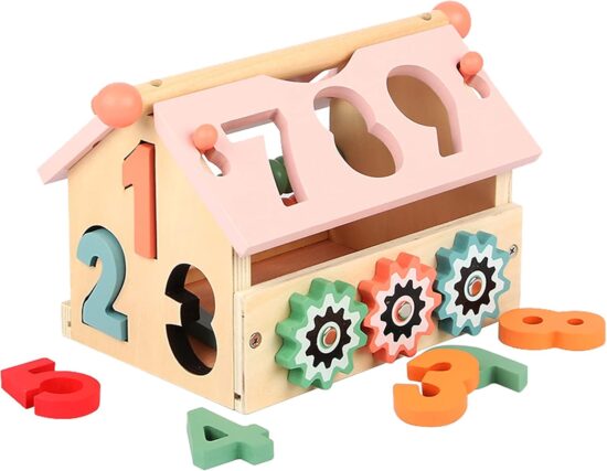 Casuta Montessori educativa Sortarea cifrelor Abac Ceas din lemn