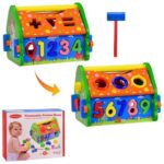 Casuta educativa Cifre Sortator forme Ciocanel cu bile lemn