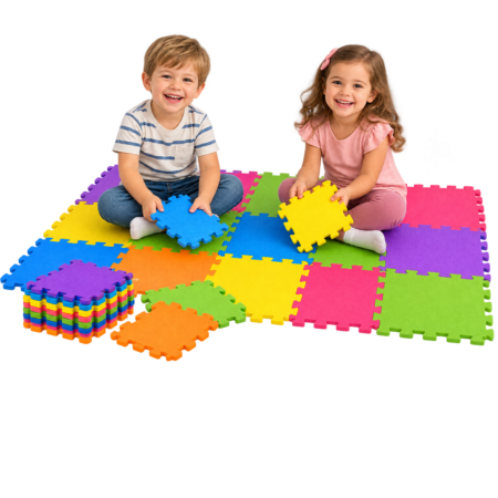 Covoras puzzle de joaca 3030 cm din spuma Eva 9 piese colorate
