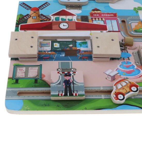 Joc Labirint Montessori lemn Incuie si descuie Usile din orasel