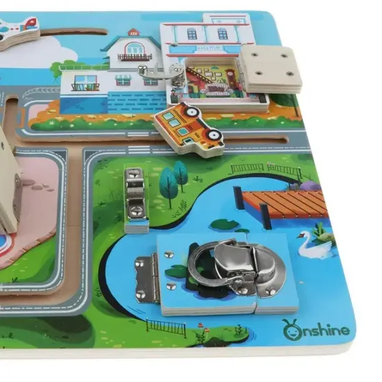 Joc Labirint Montessori lemn Incuie si descuie Usile din orasel