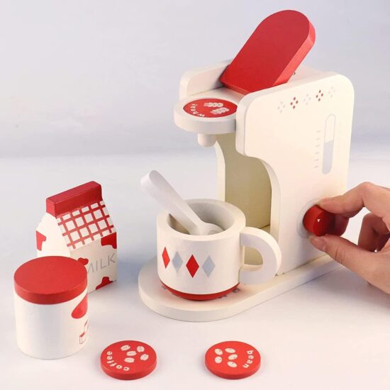 Jucarie Aparat de cafea Jucarie espressor din lemn cu accesorii
