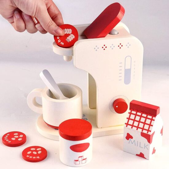 Jucarie Aparat de cafea Jucarie espressor din lemn cu accesorii