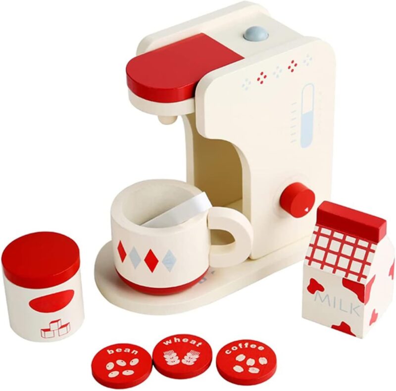 Jucarie Aparat de cafea Jucarie espressor din lemn cu accesorii