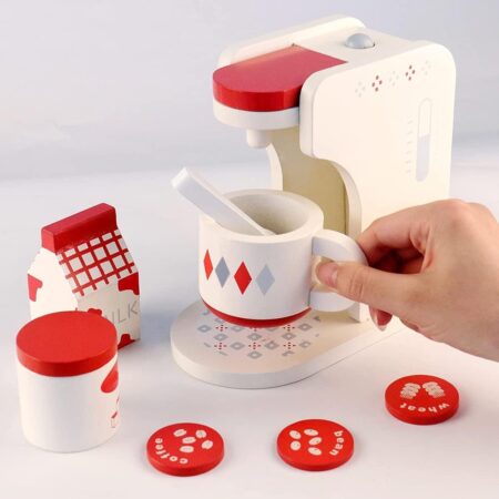 Jucarie Aparat de cafea Jucarie espressor din lemn cu accesorii
