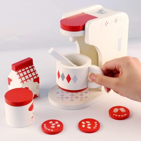 Jucarie Aparat de cafea Jucarie espressor din lemn cu accesorii