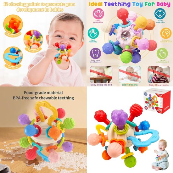 Minge senzoriala Atomic Jucarie bebe Zornaitoare cu texturi diferite