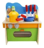 Mini Bucatarie copii din lemn Verde Accesorii pentru gatit colorate