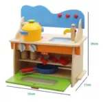 Mini Bucatarie copii din lemn Verde Accesorii pentru gatit colorate