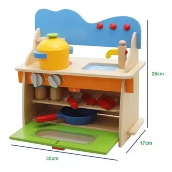 Mini Bucatarie copii din lemn Verde Accesorii pentru gatit colorate