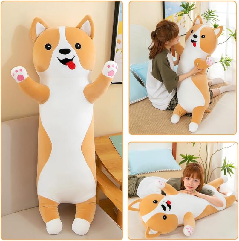 Perna lunga din plus Jucarie Catelul Crem moale si pufos 110 cm