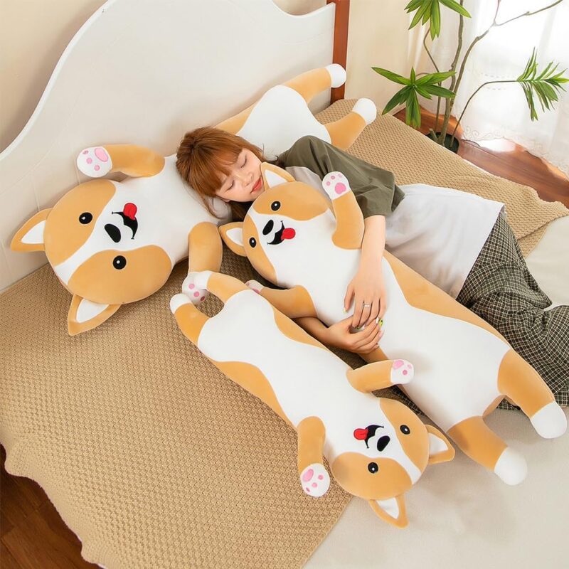 Perna lunga din plus Jucarie Catelul Crem moale si pufos 110 cm