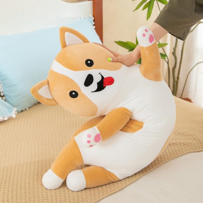 Perna lunga din plus Jucarie Catelul Crem moale si pufos 110 cm