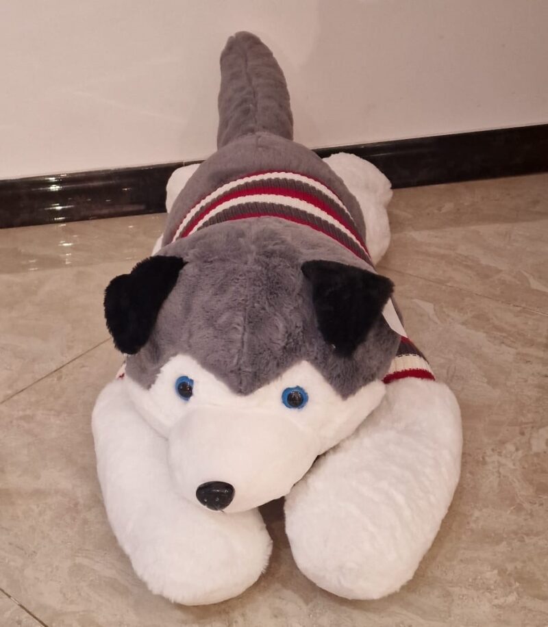 Perna lunga din plus Jucarie Catelul Husky moale si pufos imbracat