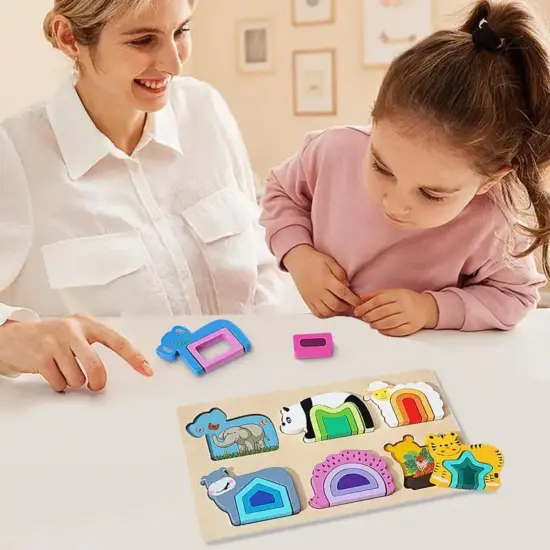 Puzzle din lemn Animale in straturi Stivuire Sortare 3D cu Forme