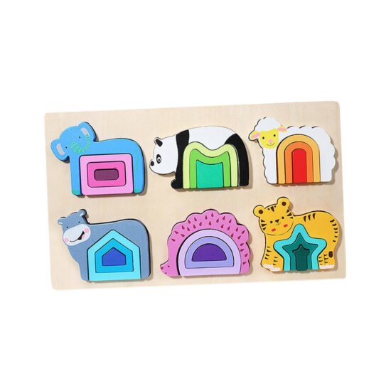 Puzzle din lemn Animale in straturi Stivuire Sortare 3D cu Forme