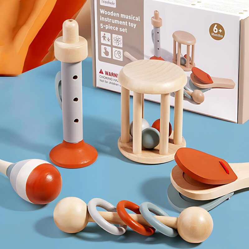 Set 5 instrumente muzicale Montessori Jucarii zornaitori bebe