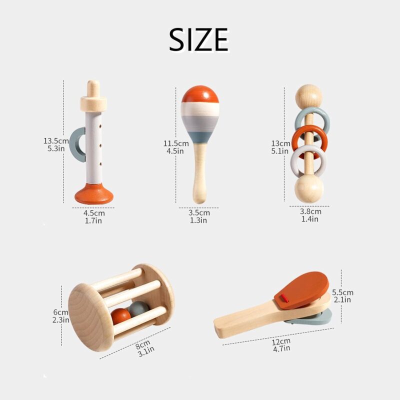 Set 5 instrumente muzicale Montessori Jucarii zornaitori bebe