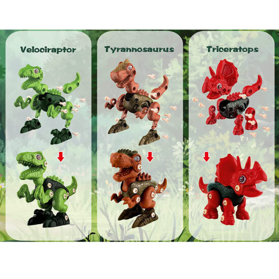 Jucarie educativa Dinozauri Set de construit STEM cu Scule