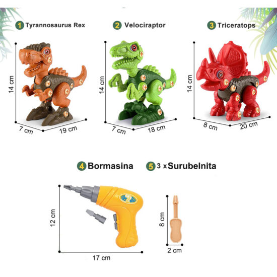 Jucarie educativa Dinozauri Set de construit STEM cu Scule