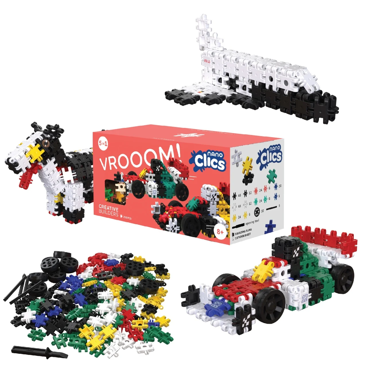 Set 250 piese de construit STEM creative Nano Clics Clicformers