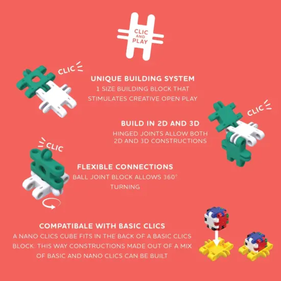 Set 250 piese de construit STEM creative Nano Clics Clicformers