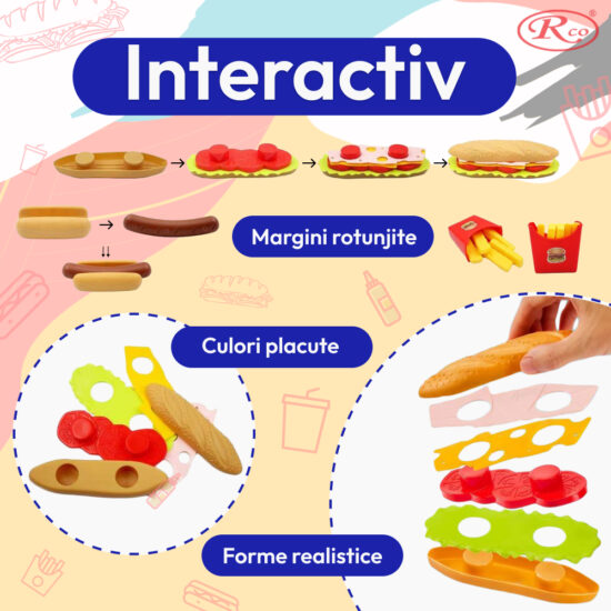 Set Mini Fast-Food Sandwich Jucarii platoul cu Hot dog